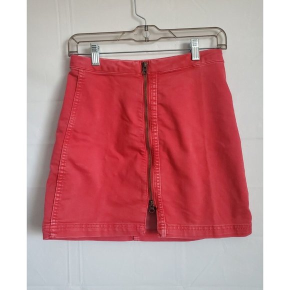 Free People Dresses & Skirts - Free People Denim Mini Skirt Full zip Women waist 26" Red